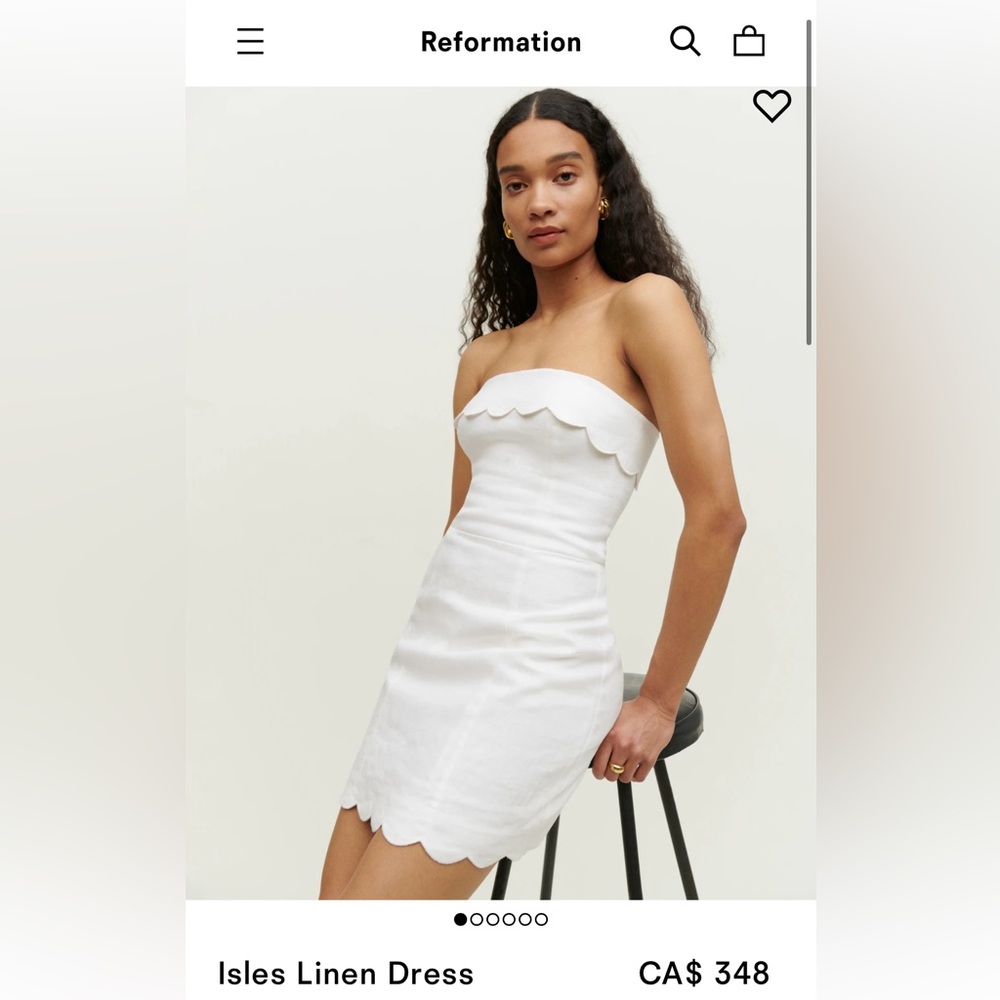 Reformation White Strapless Scallop-Trim Linen Mini Dress